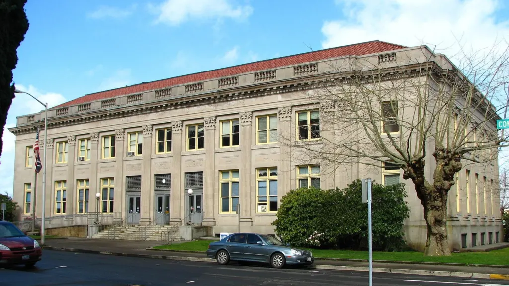 The historic U.S. Post Office and Custom House building in Astoria, Oregon