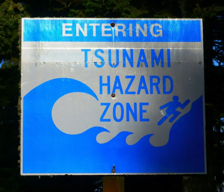 An Entering Tsunami Hazard Zone sign on the Oregon coast